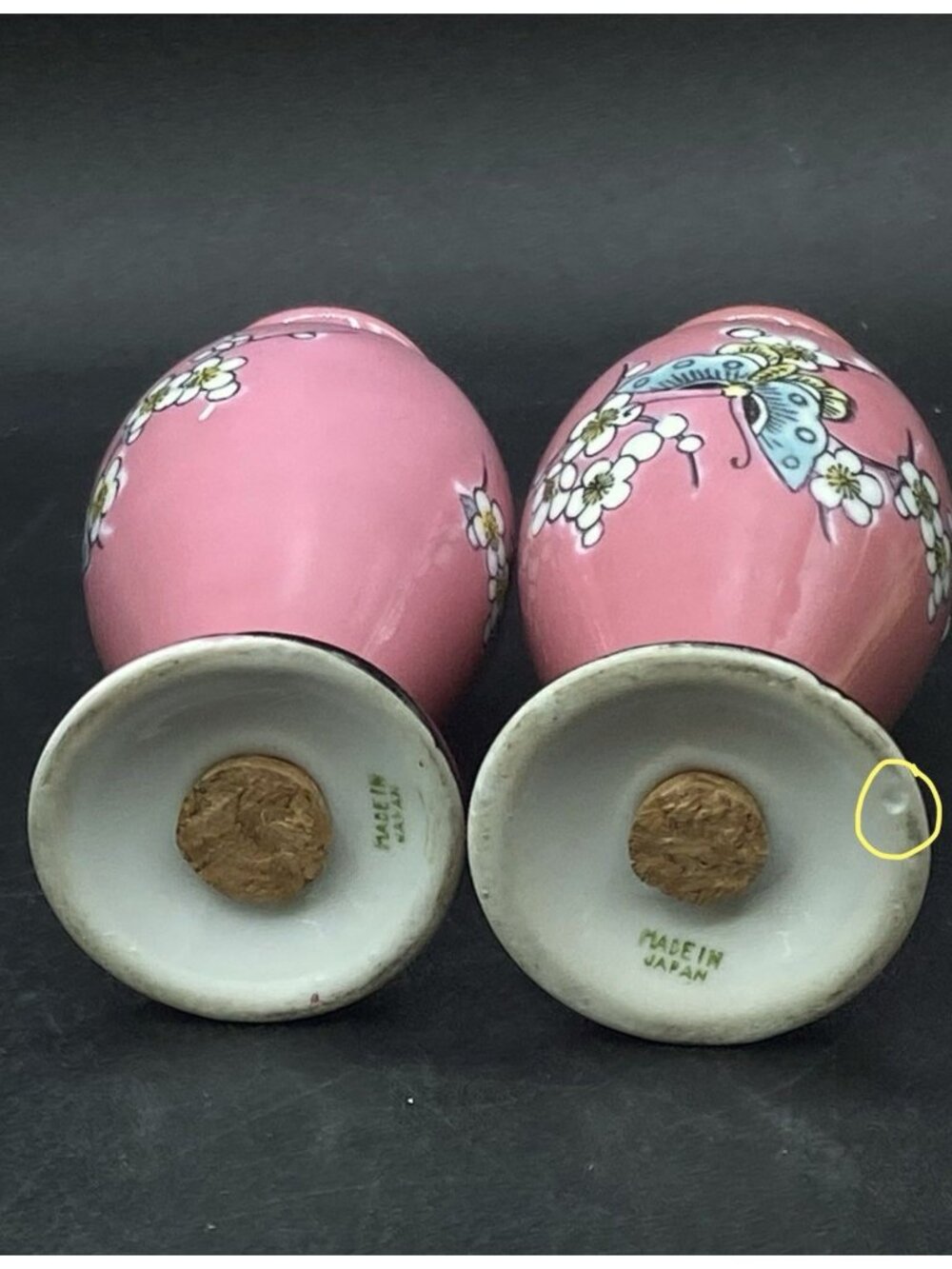 Salt & Pepper Shakers Japan Butterfly Pink Art Nouveau Cherry Blossom Porcelain - Picture 10 of 11